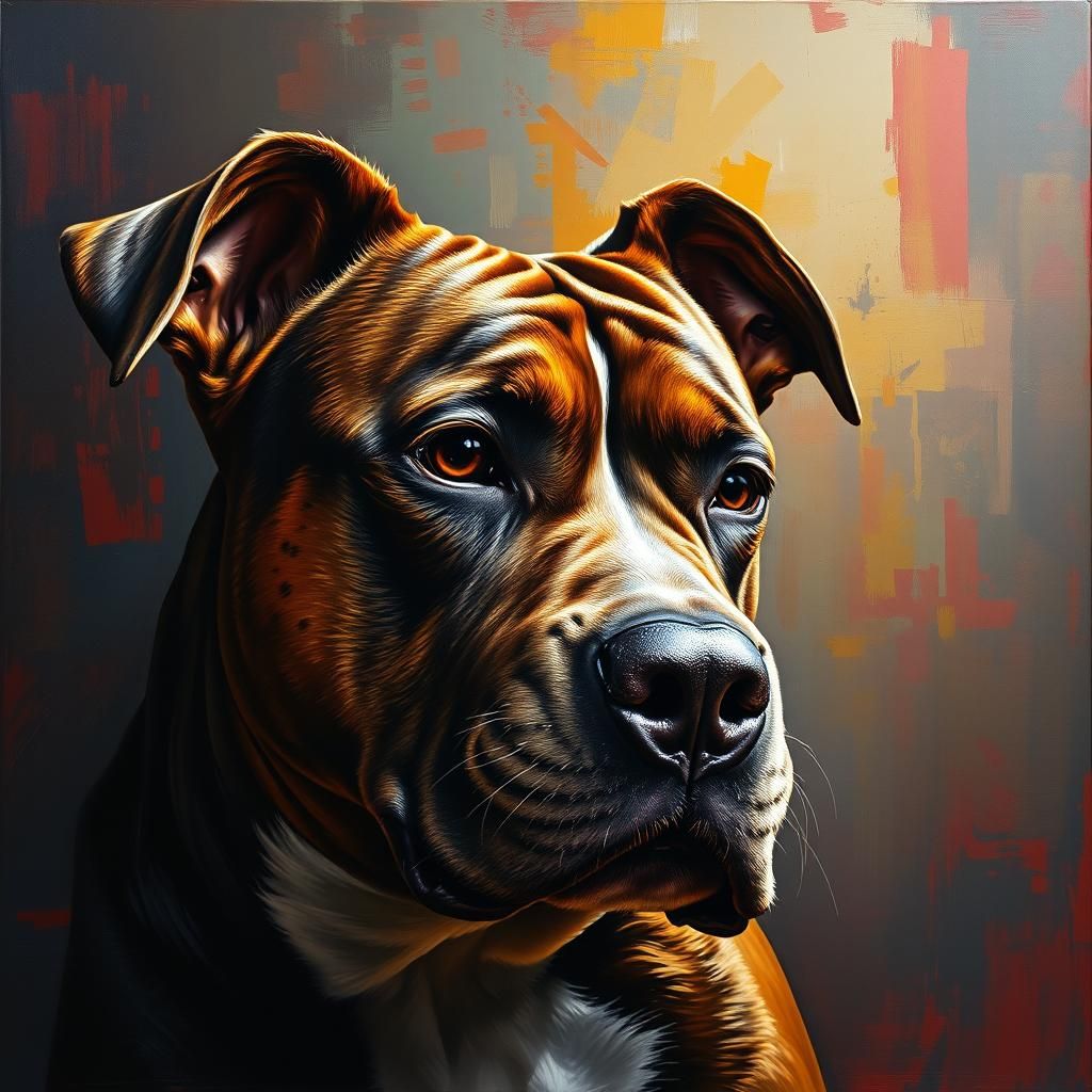 Hyperrealistic Oil Painting of Person with American Bully