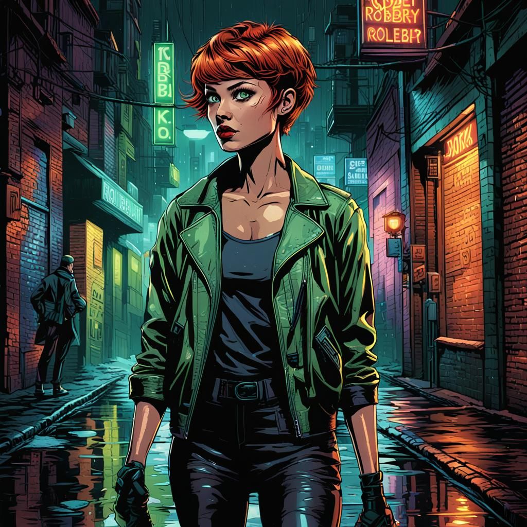 Auburn Beauty Witnesses Midnight Crime, Comic Book Art