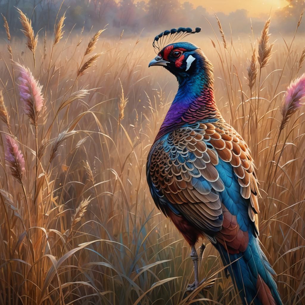 Pheasant in Ethereal Golden Light: Fantasy Landscape