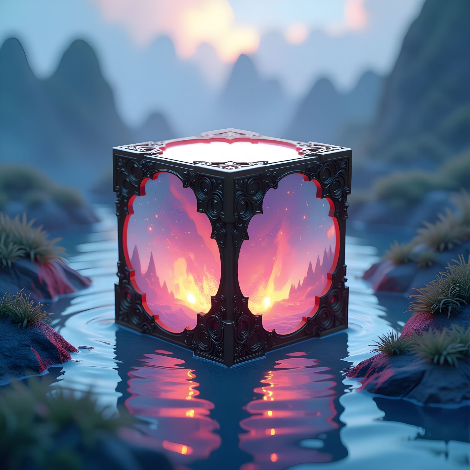 Mystical Cube Landscape: Sci-Fi Fantasy Art