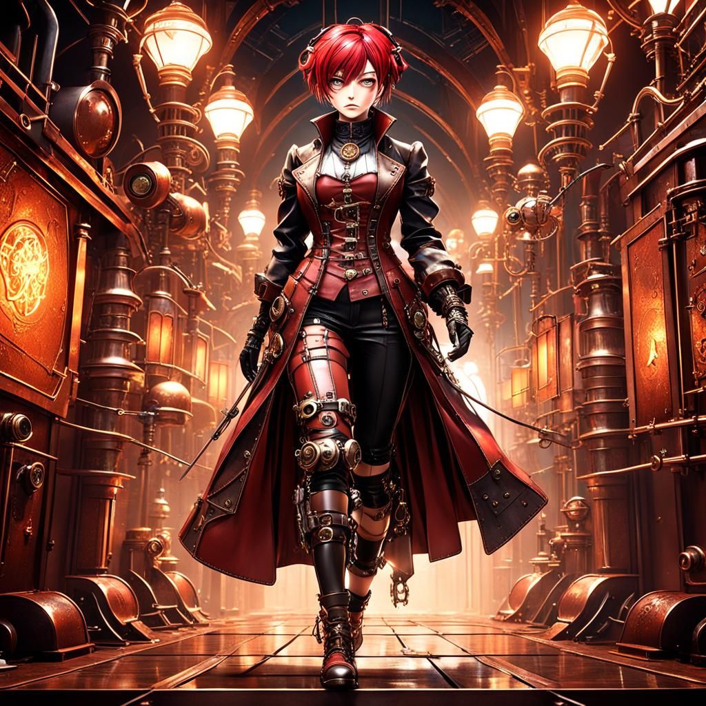 Anime Steampunk Girl in Detailed Leather Outfit