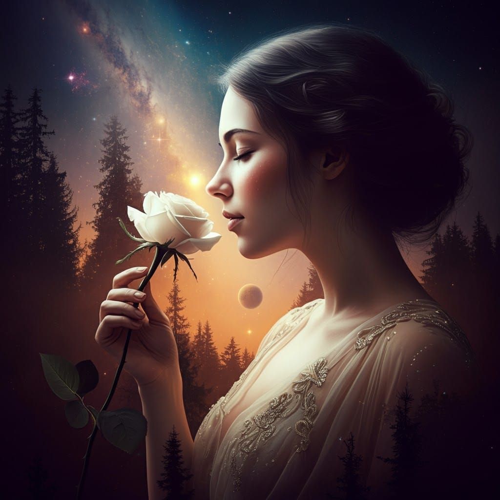 Serene Woman in Forest Dreamscape