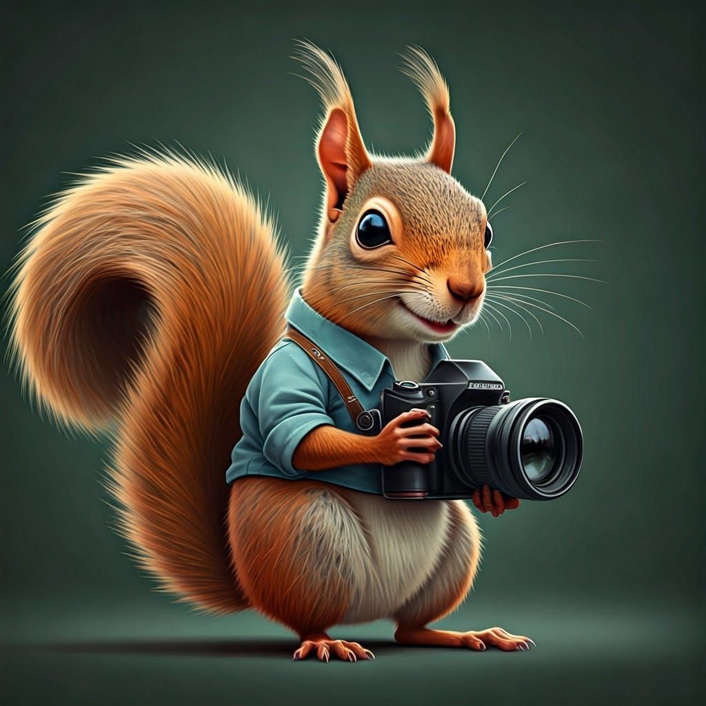 Wacky Squirrel Photographer in Detailed Caricature Style