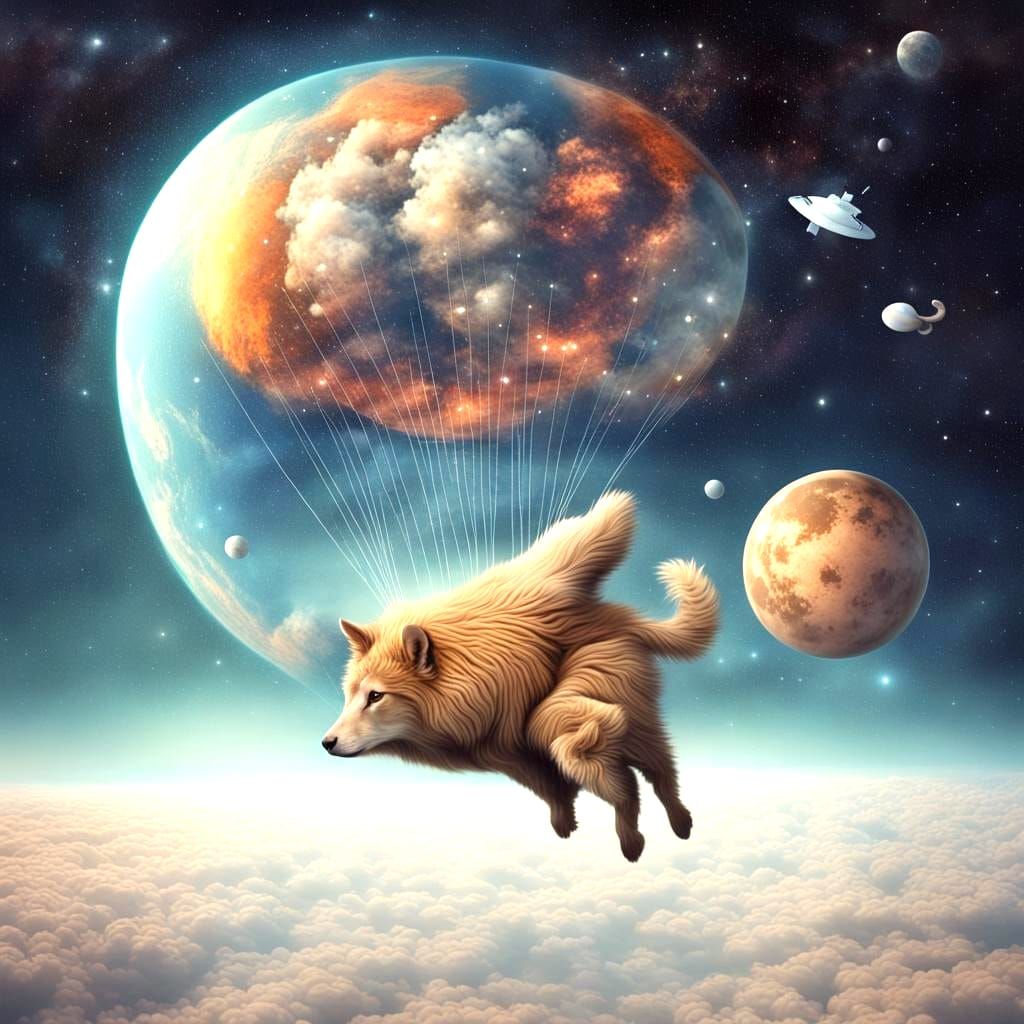 Animal Floats in Cosmic Space: Surreal Illustration