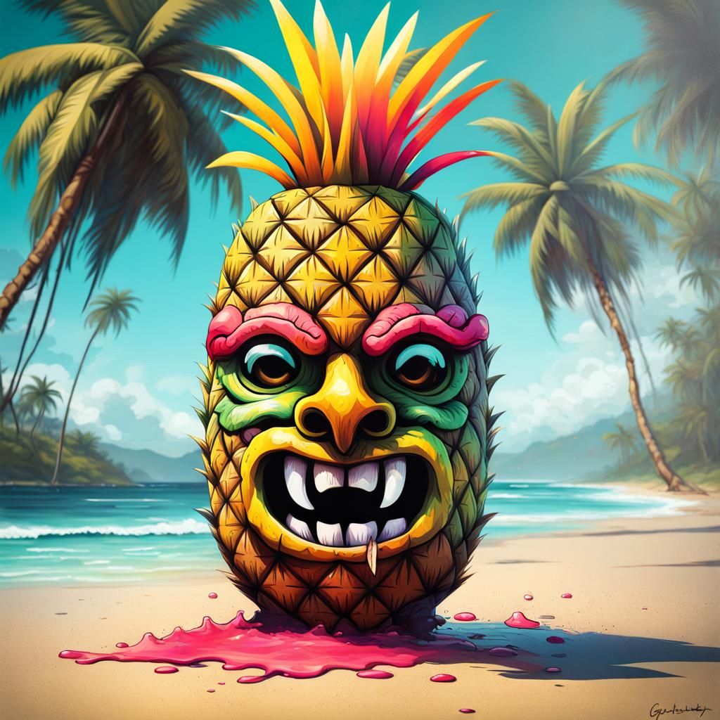 Tropical Pineapple Monster in Graffiti Art Style