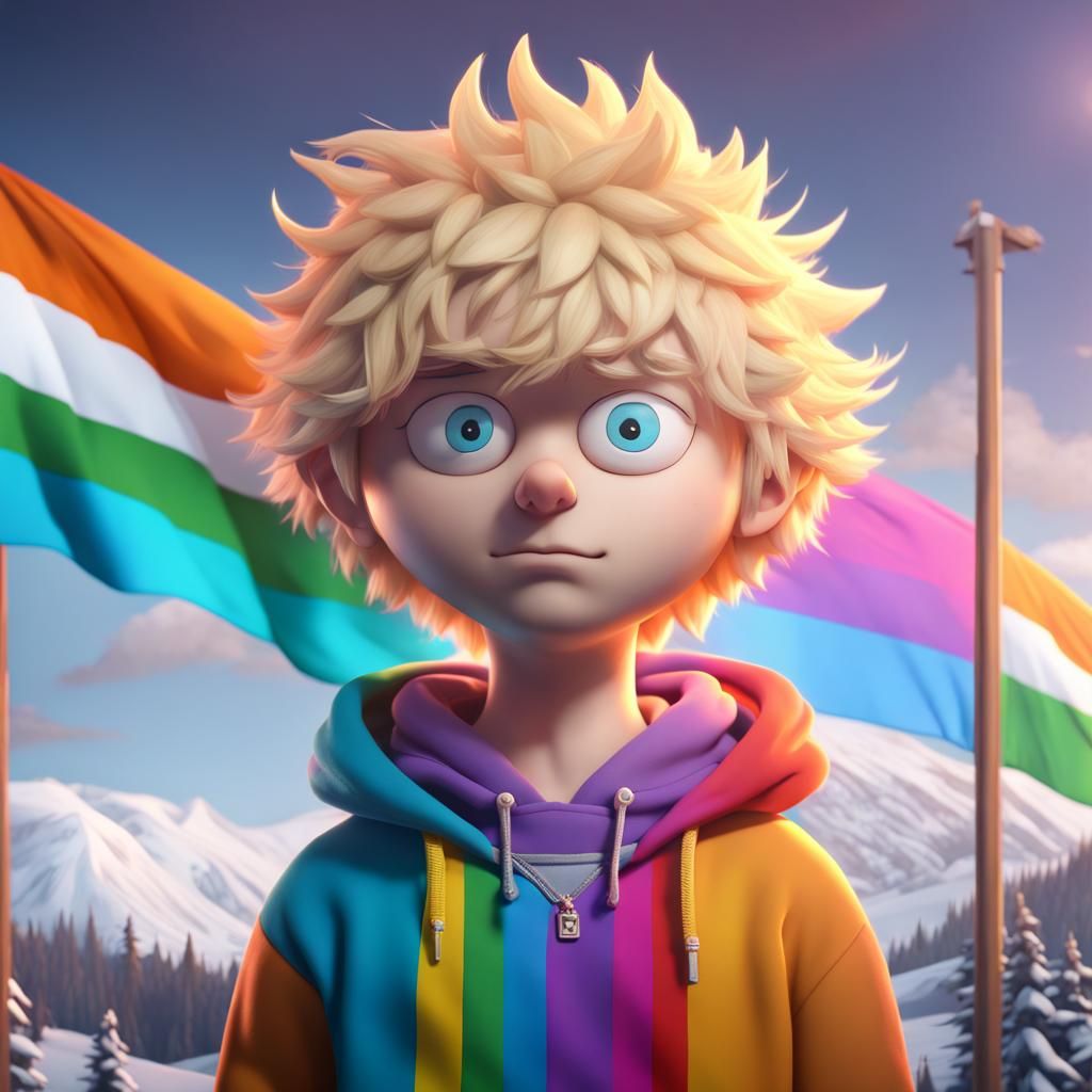 Transgender Boy in South Park Style with Pride Flag