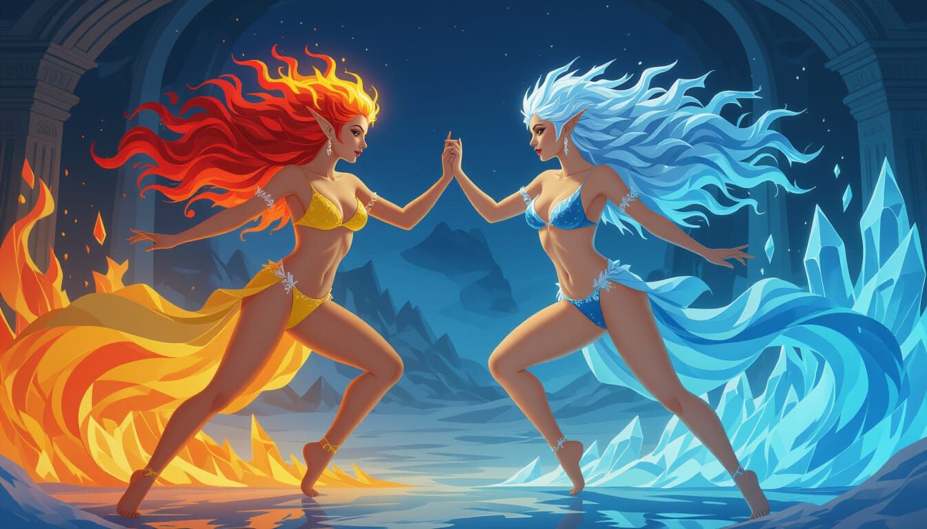 Renaissance Elemental Women: Fire and Ice Spirits