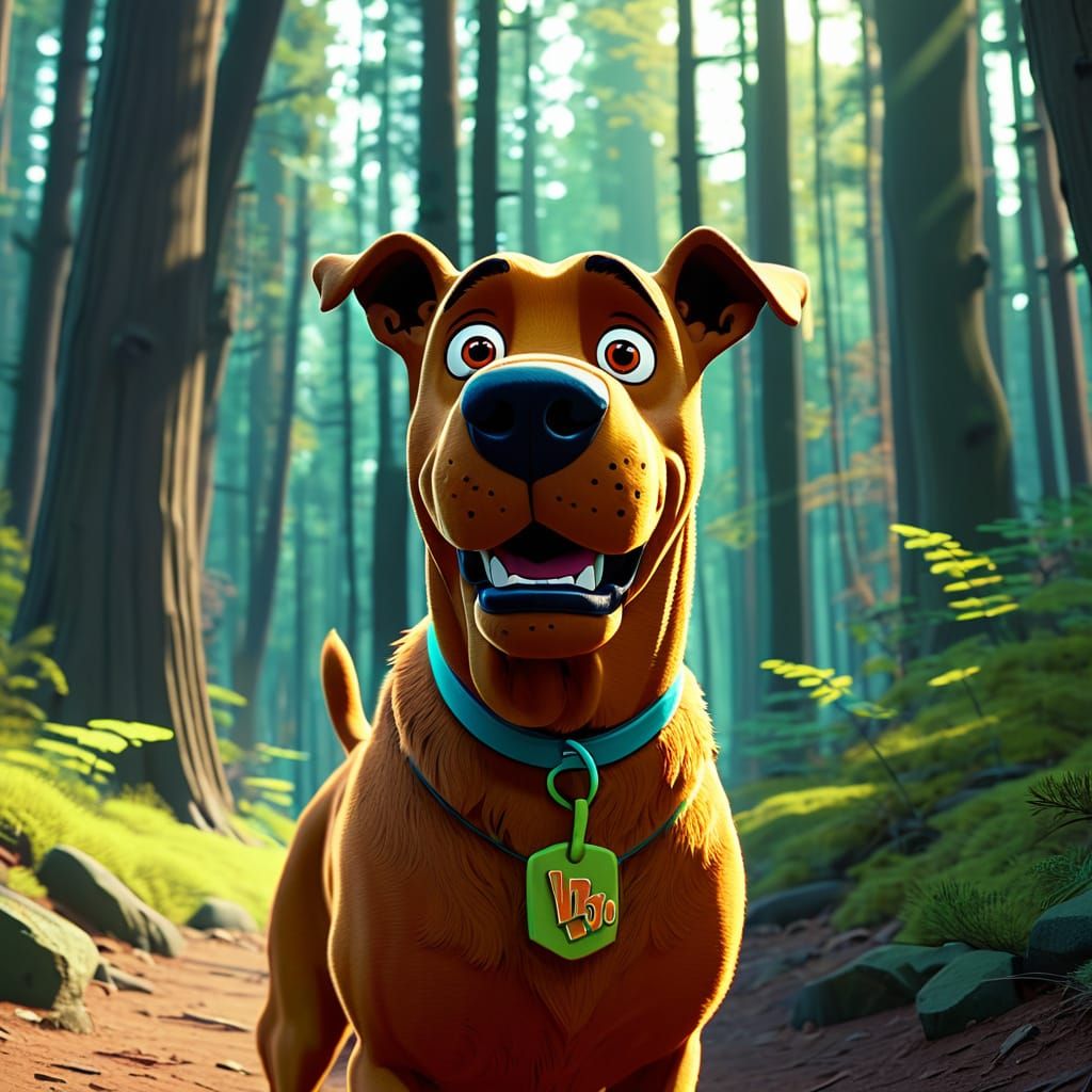 Scooby Doo Running Through a Mysterious Forest in Cartoon St...