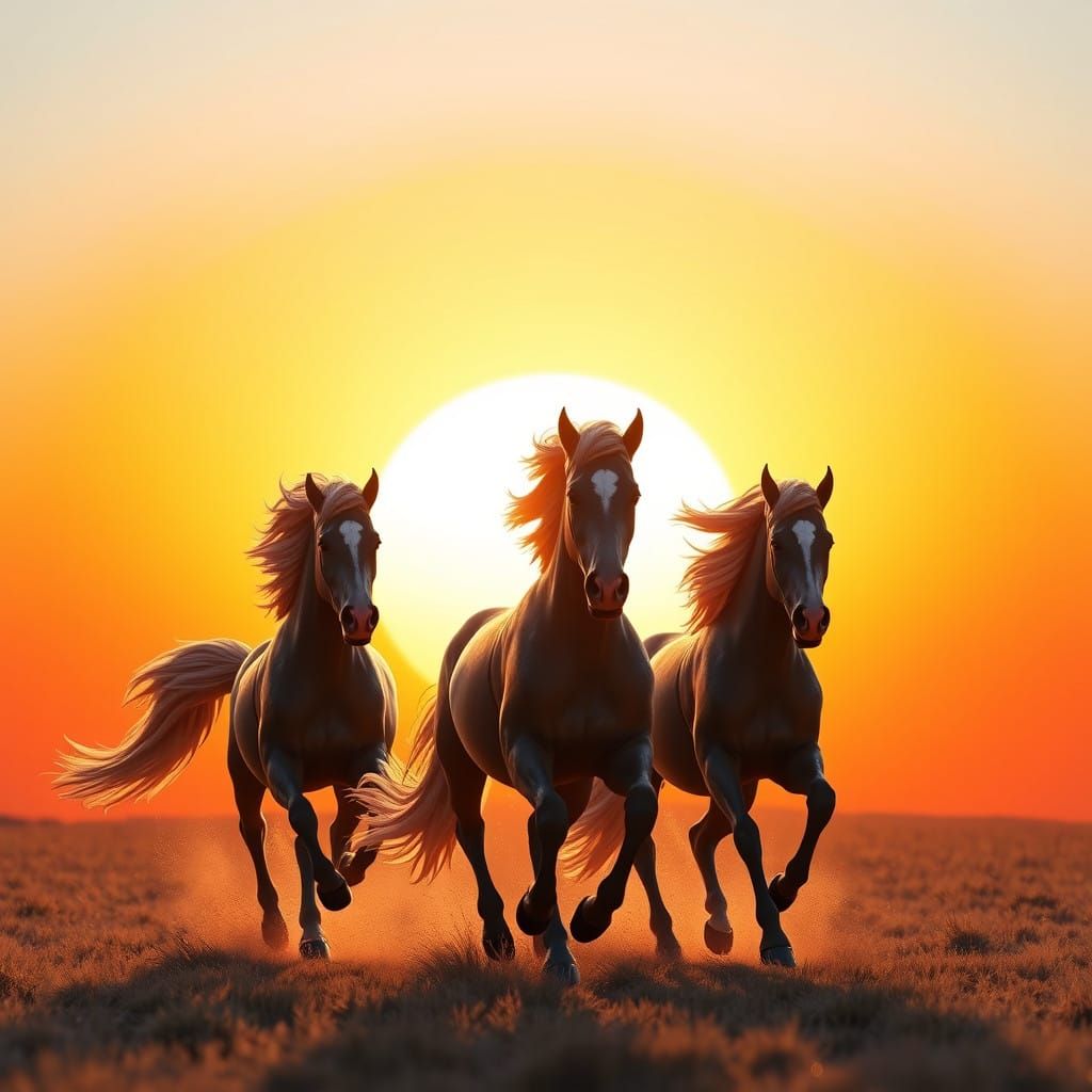 Majestic Horses in Sunset Gallop