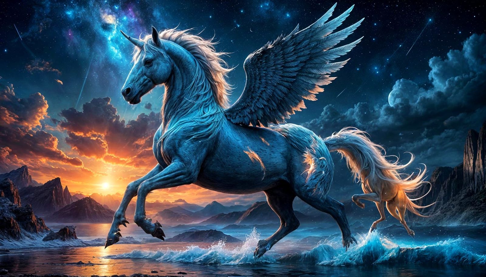 Pegasus Soaring Through Alien Night Sky