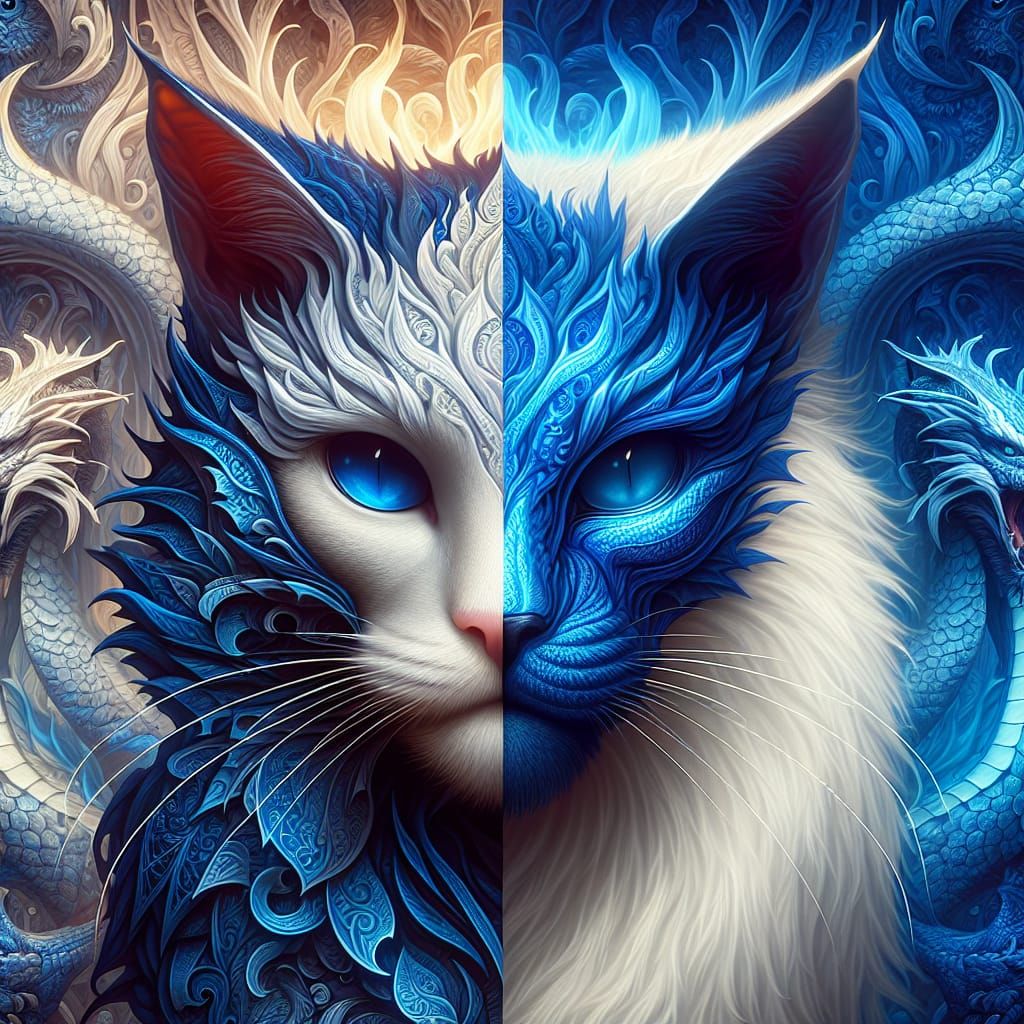 Dragon Transforms to Cat: A Matte Painting of Duality