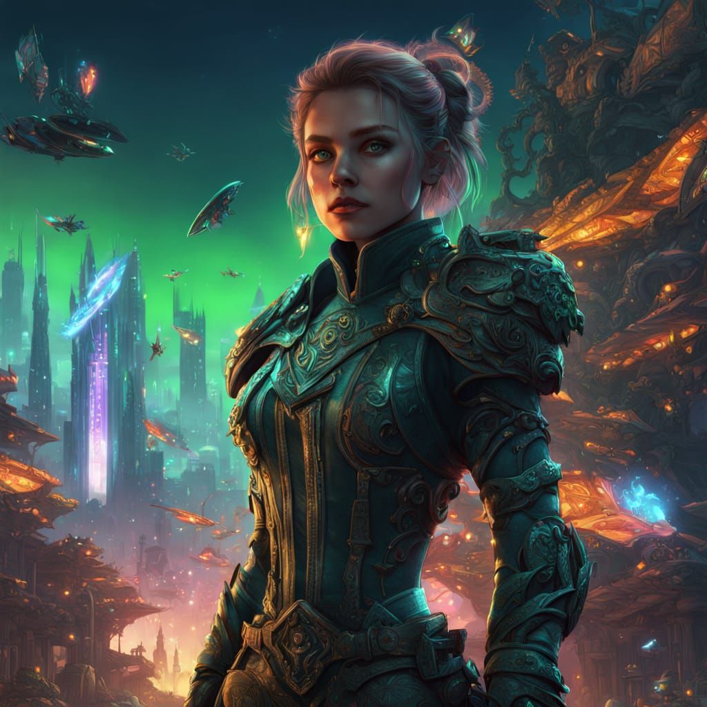 Cyberpunk Vampire in Neon Cityscape as Detailed Matte Painti...