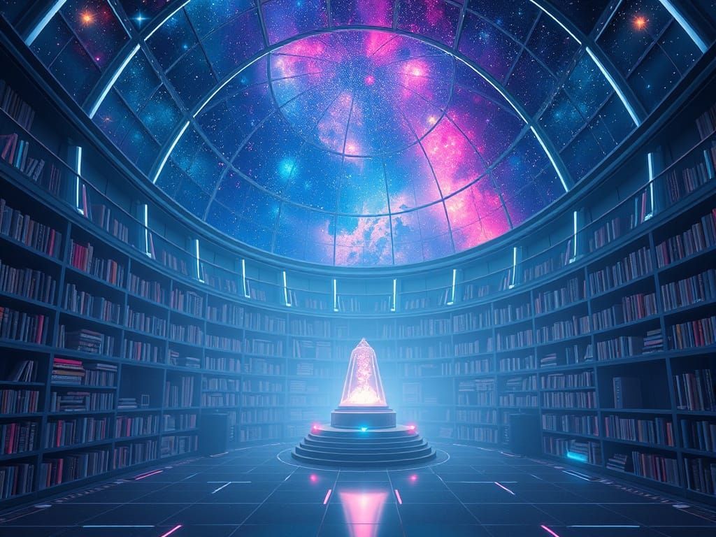 Cyberpunk Dreamscape: Infinite Library of the Cosmos