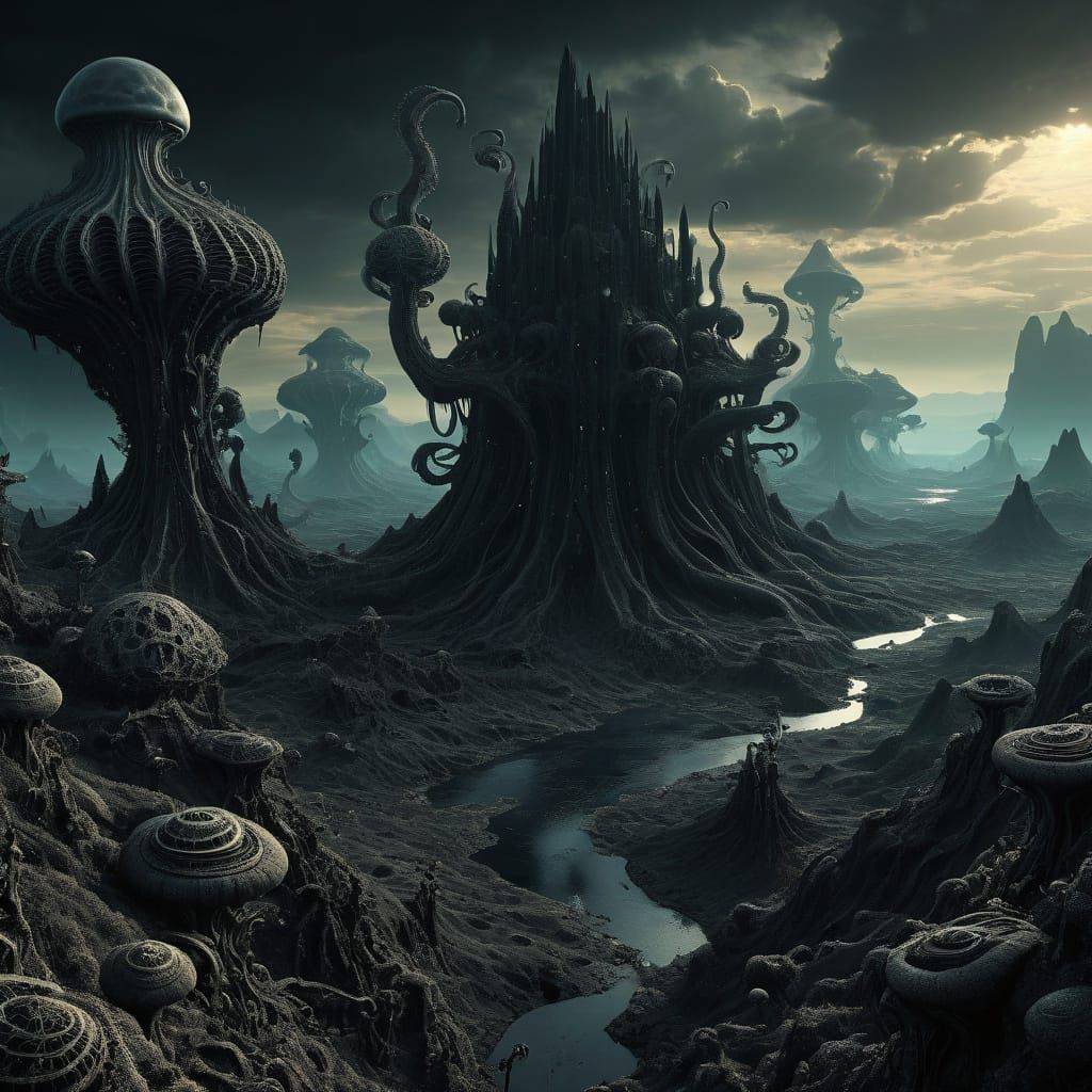 Surreal Alien Landscape with Fractal Geometry