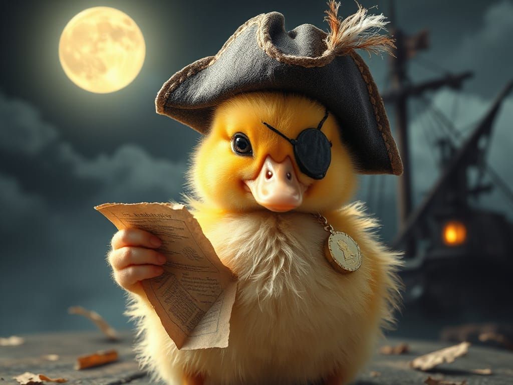 Fluffy Pirate Duckling with Treasure Map