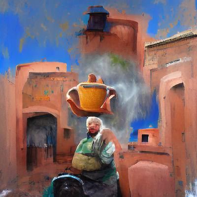 Marrakech Tea Seller: Impressionistic Oil Painting