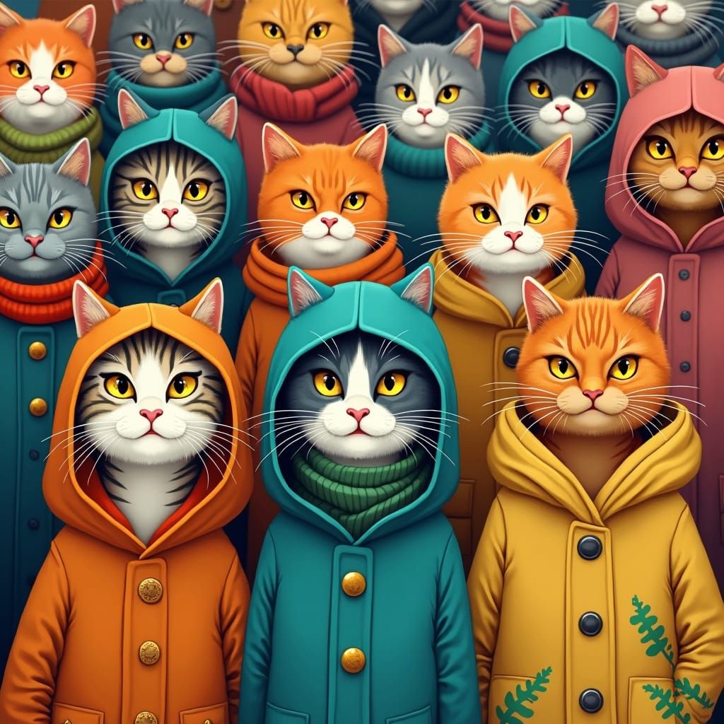 Anthropomorphic Cats Dressed for Cool Weather