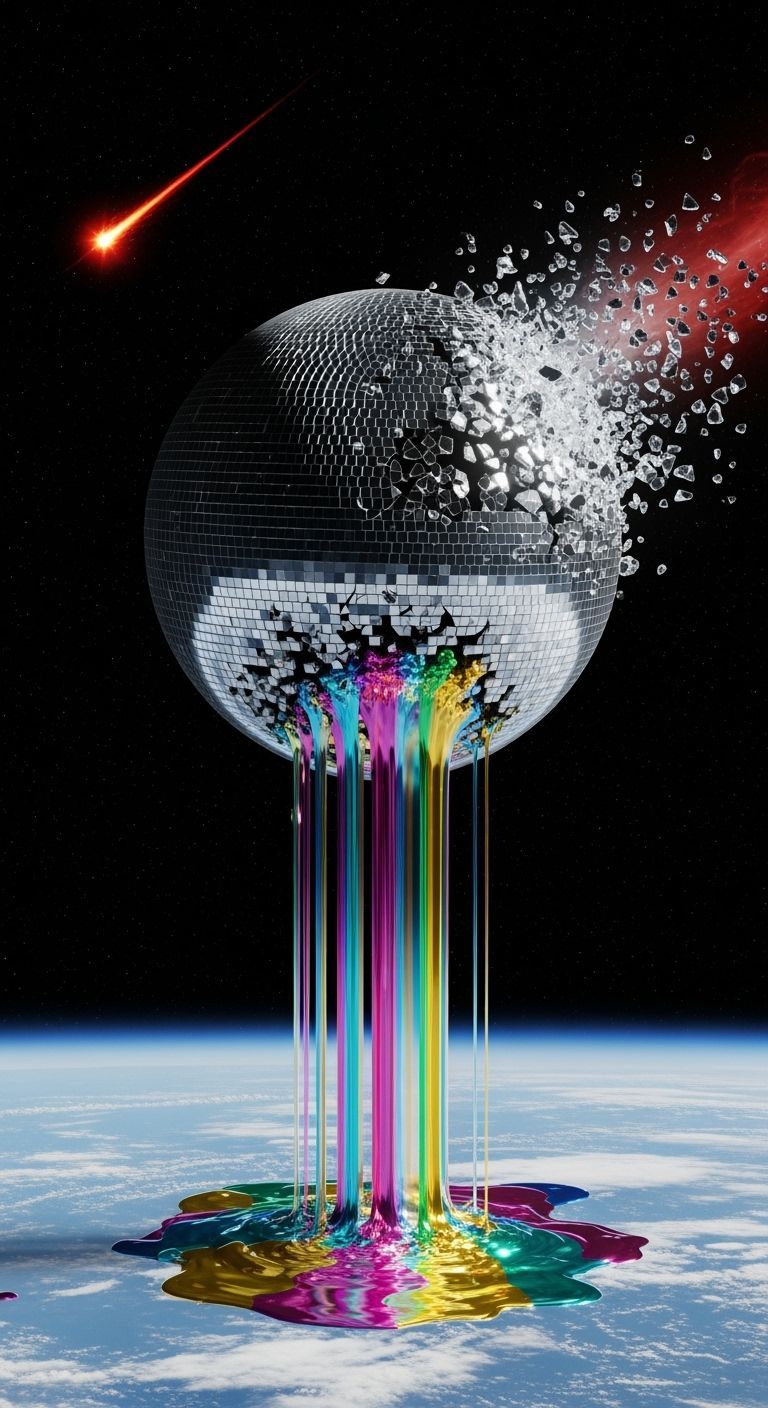 Celestial Disco Moon Shattered by Meteor Impact