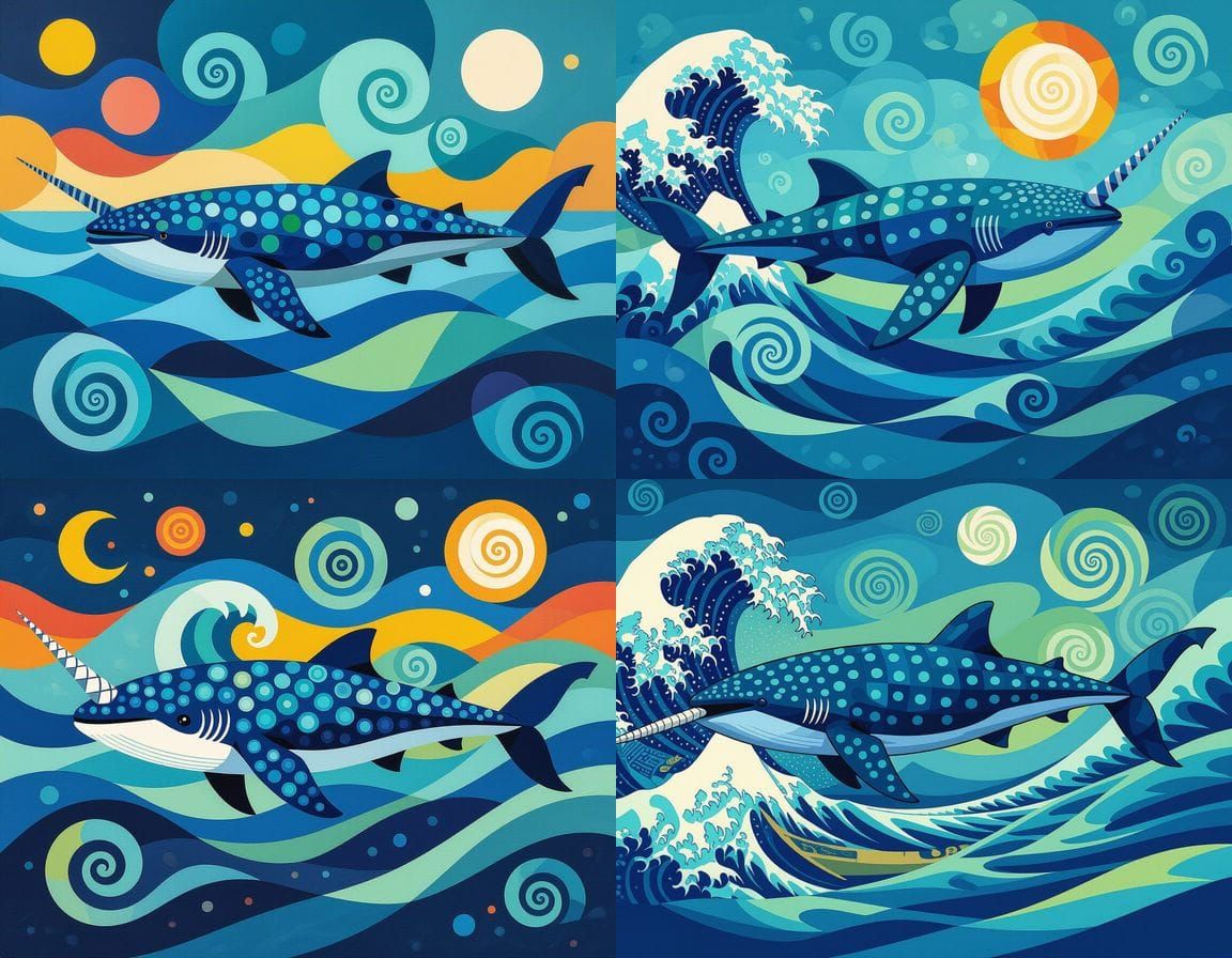 Surreal Whale Shark Hybrid in Cubist Seascape