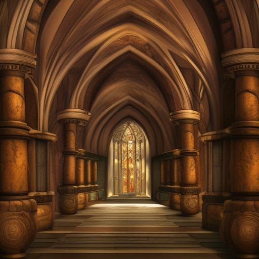 Renaissance Labyrinth Greenhouse with Marble Pillars and Sta...