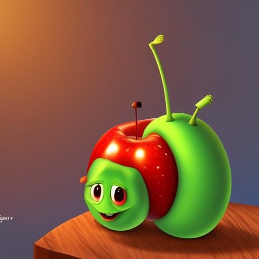 Adorable Caterpillar in Apple, Pixar-style 3D Digital Art