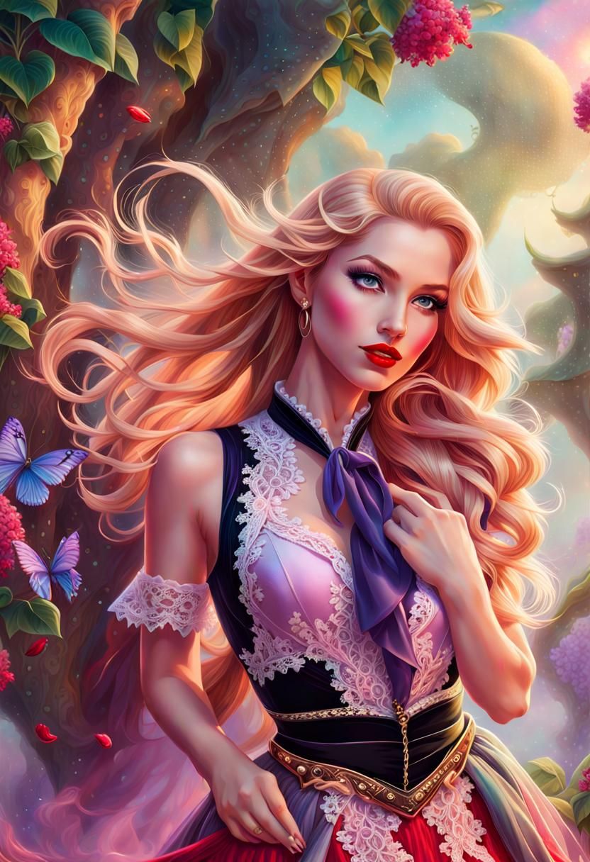 Beautiful Women with Blond red long Hair