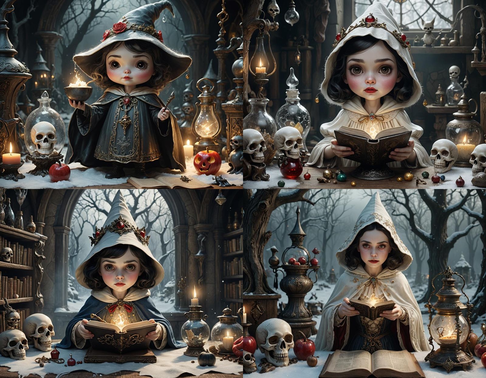 Snow White Casting Spell in Art Nouveau Style