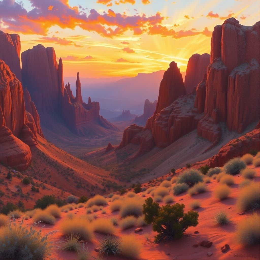 Warm Desert Landscape in Expressive Brushstrokes