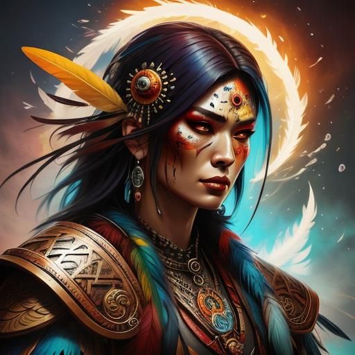 Android Shaman Warrior Portrait in Splash Art Style