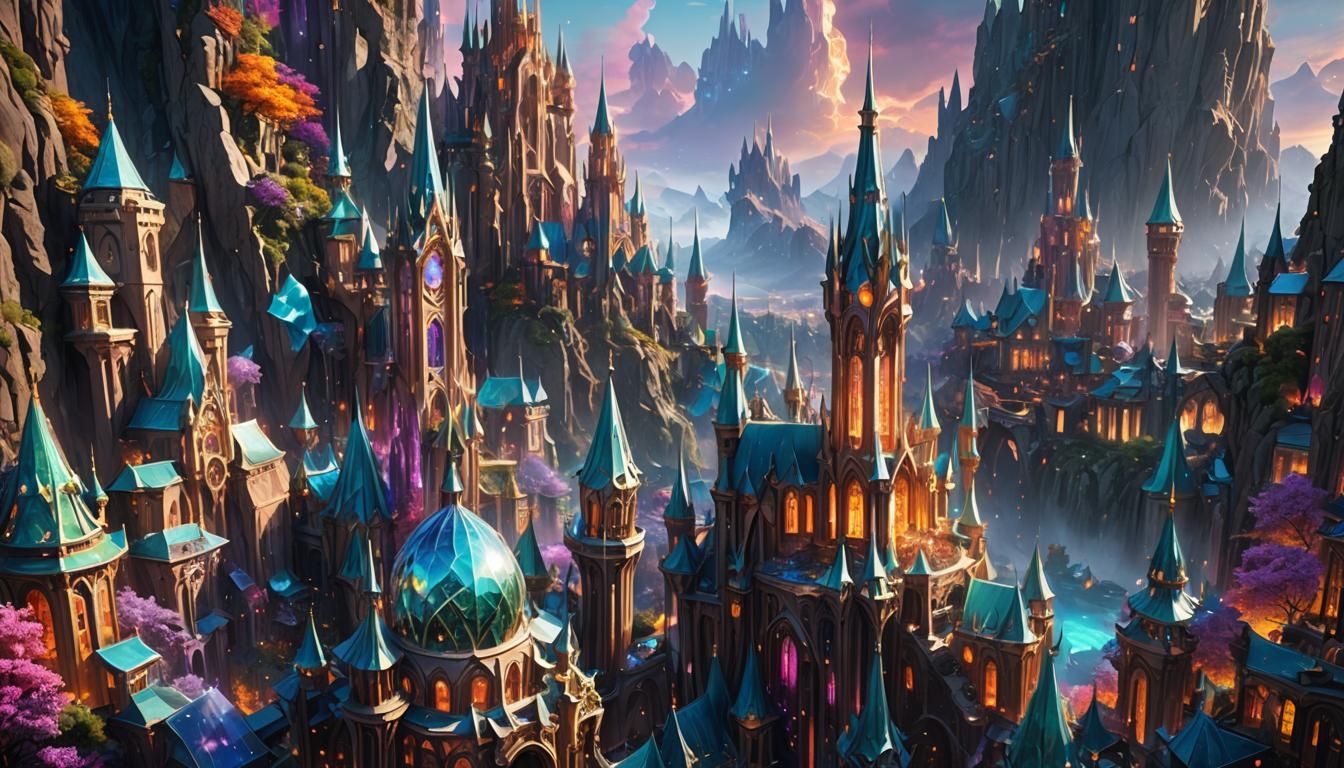 Dazzling Crystal City with Swirling Spires