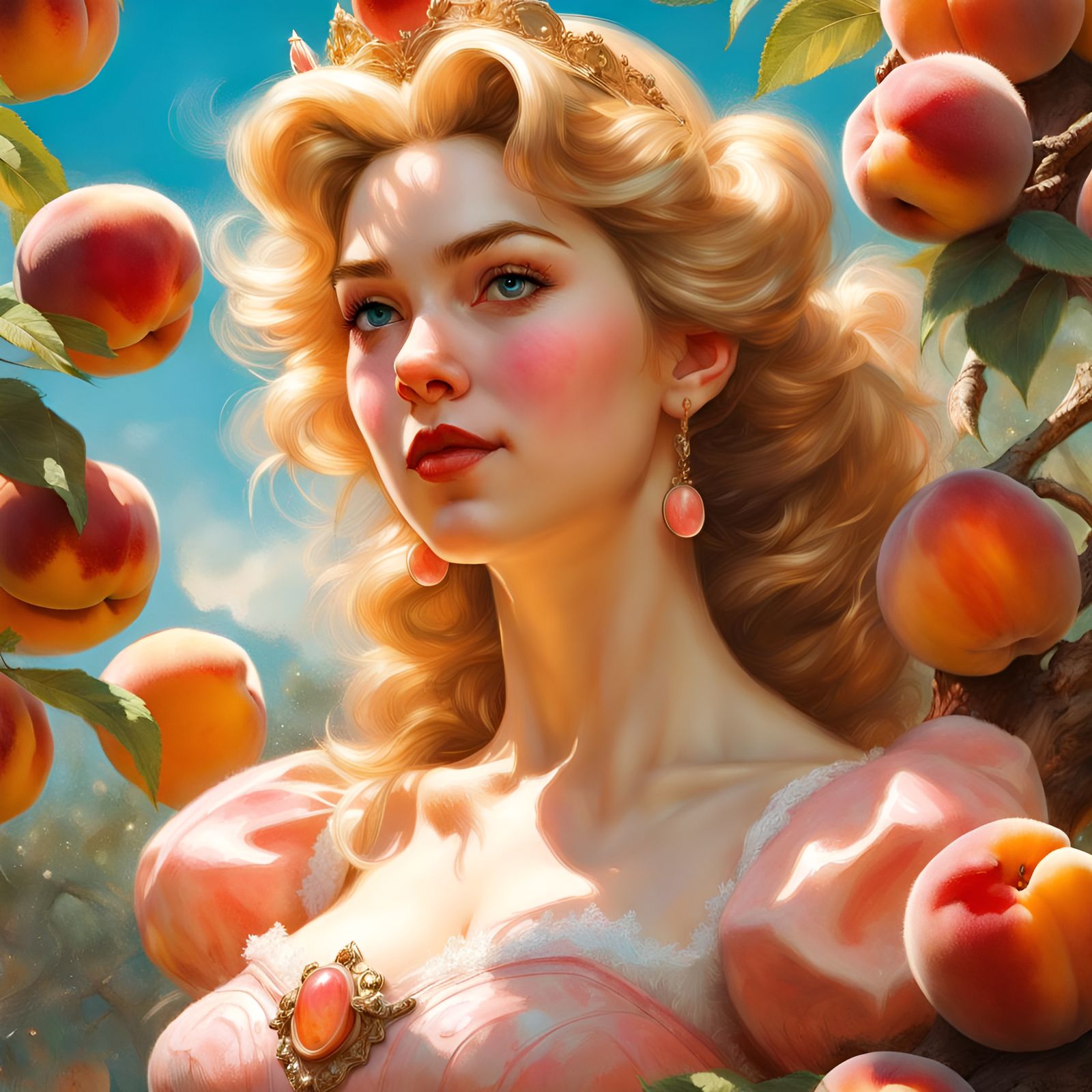 Princess Peach Surrounded by Peaches: Digital Illustration