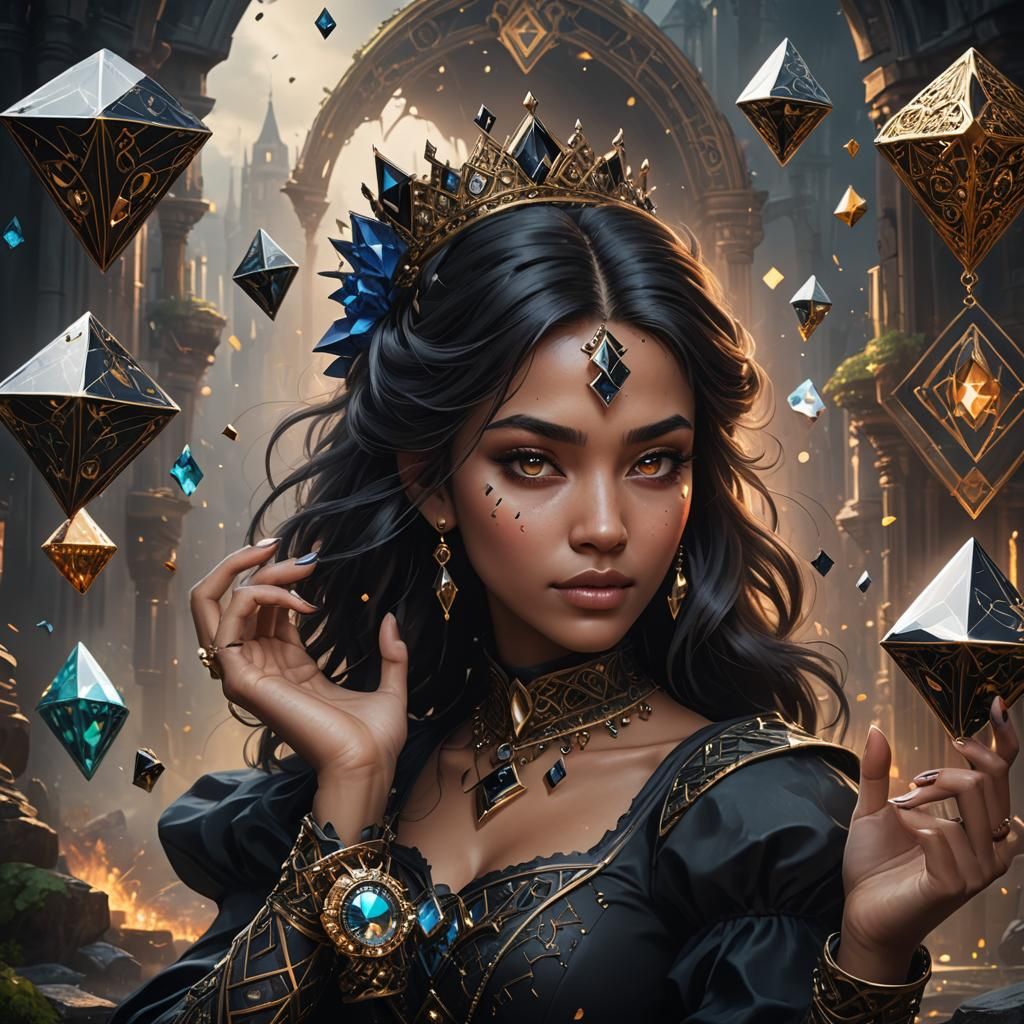 Woman Holding Black Six of Diamonds Card
