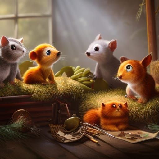 Whimsical Cartoon Mice in Folk Art Style