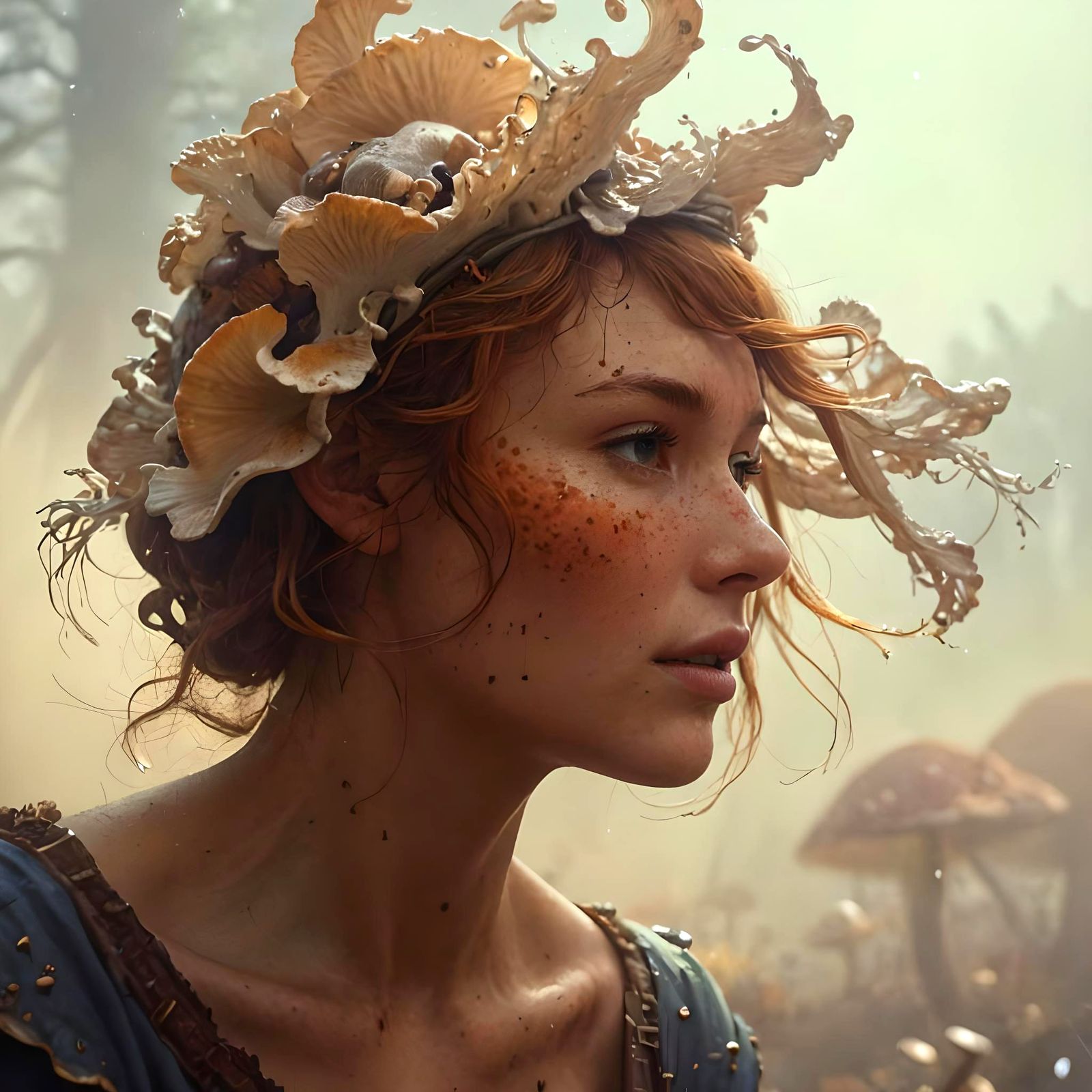 Mushroom Girl with Freckles: Fantasy Concept Art