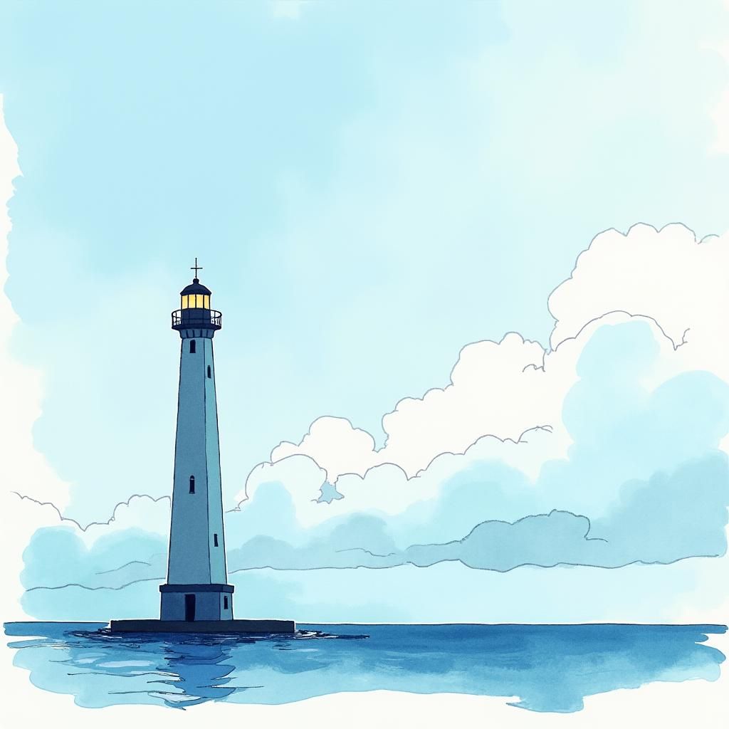 Minimalist Lighthouse in Chinese Brush Painting Style