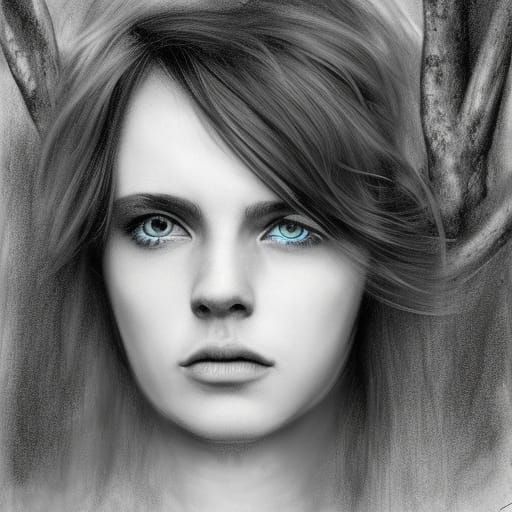 Tree Woman Charcoal Portrait in 8k Resolution