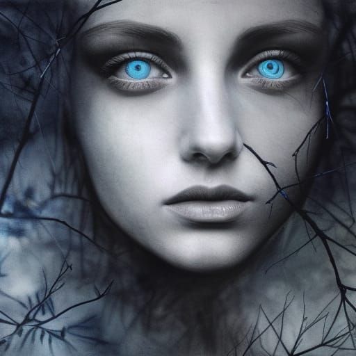 Tree Becomes Woman: Hyperdetailed Charcoal Portrait