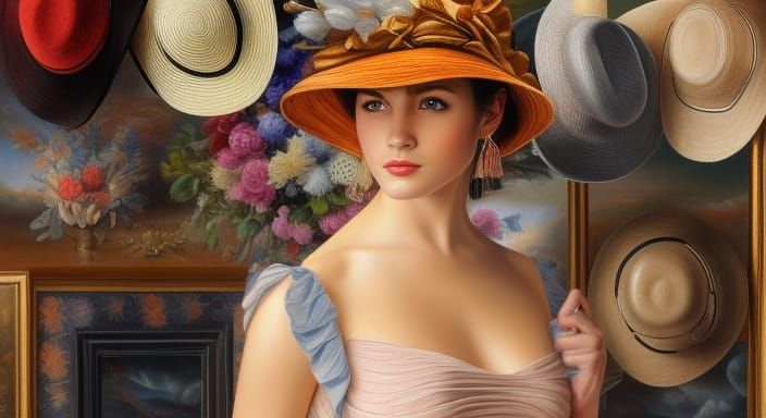 Girl with Elegant Hat, Oil Painting