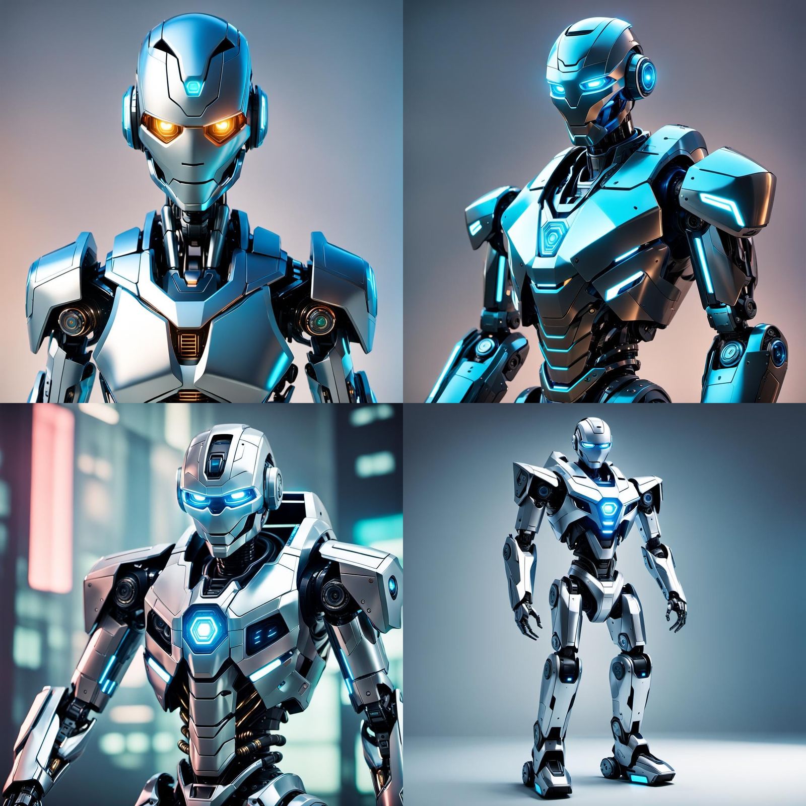 Cyberpunk Robot with Glowing Energy Cores