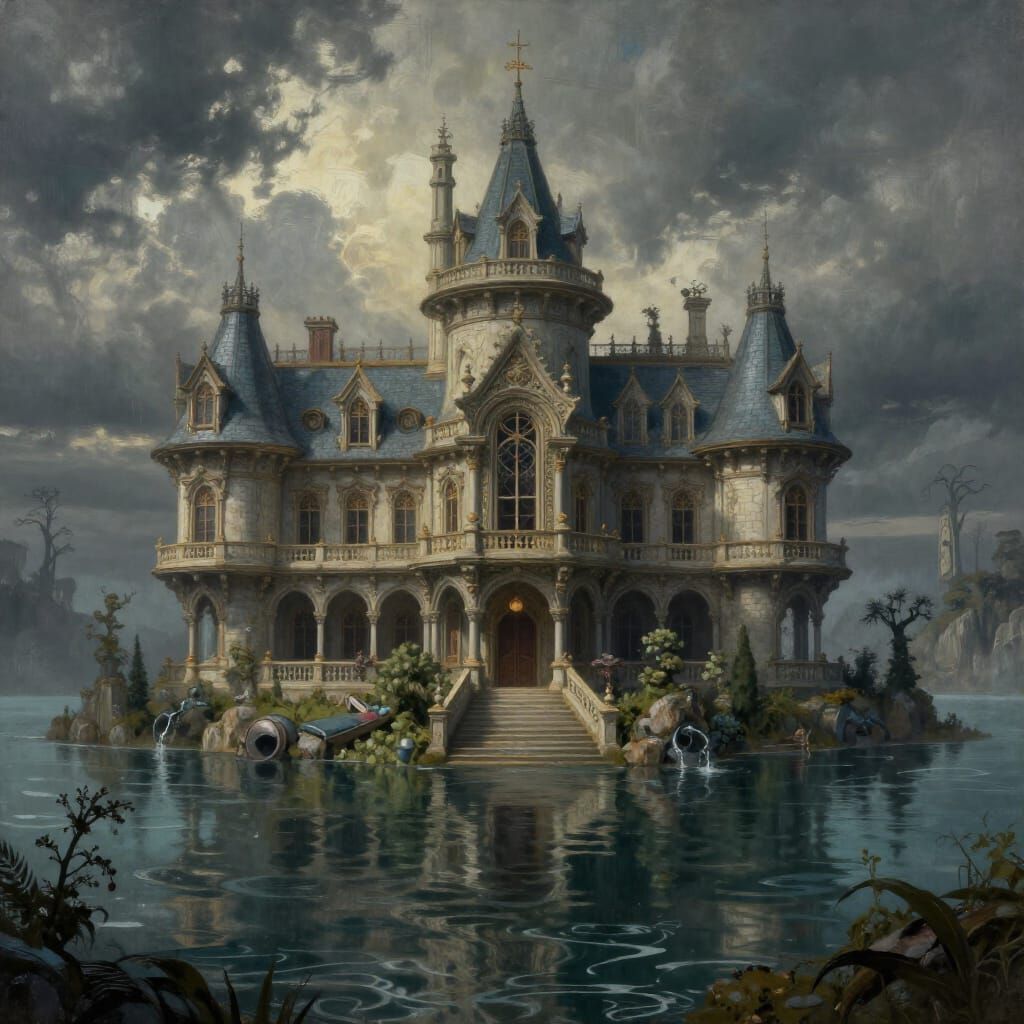 Gothic Fairy Mansion in Sci-Fi Landscape