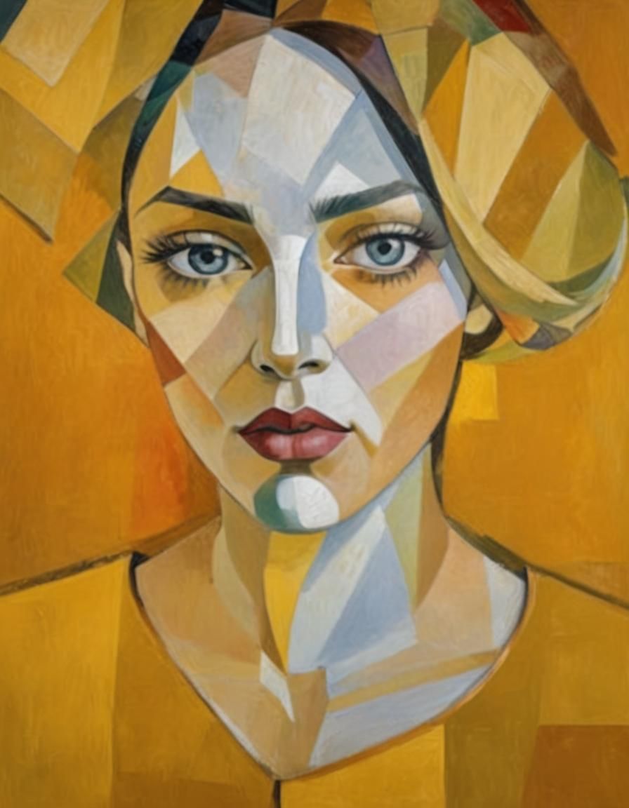 Contemplative Woman: Abstract Cubism Portrait