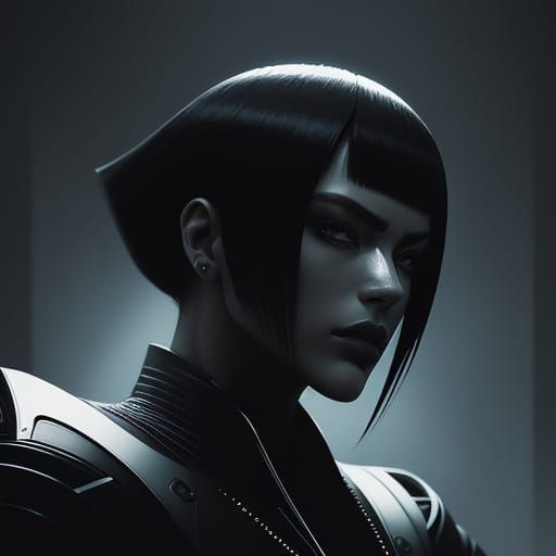 Cyberpunk Icon in High-Contrast Monochrome