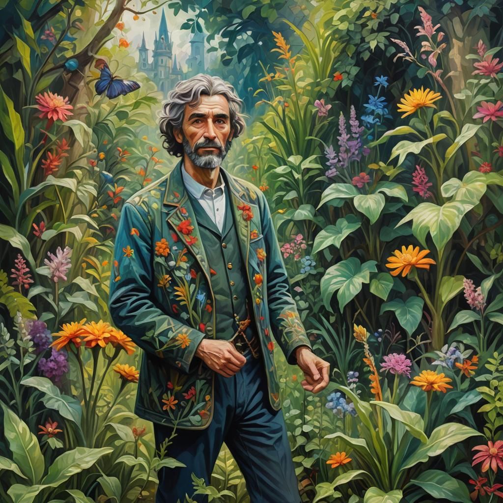 Chrestomanci in Magical Garden: Magicpunk Oil Painting