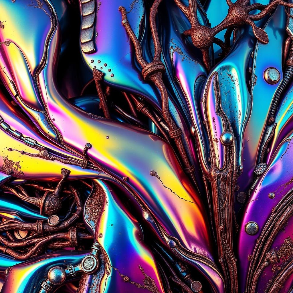 Ethereal Metallic Forms in a Futuristic Landscape