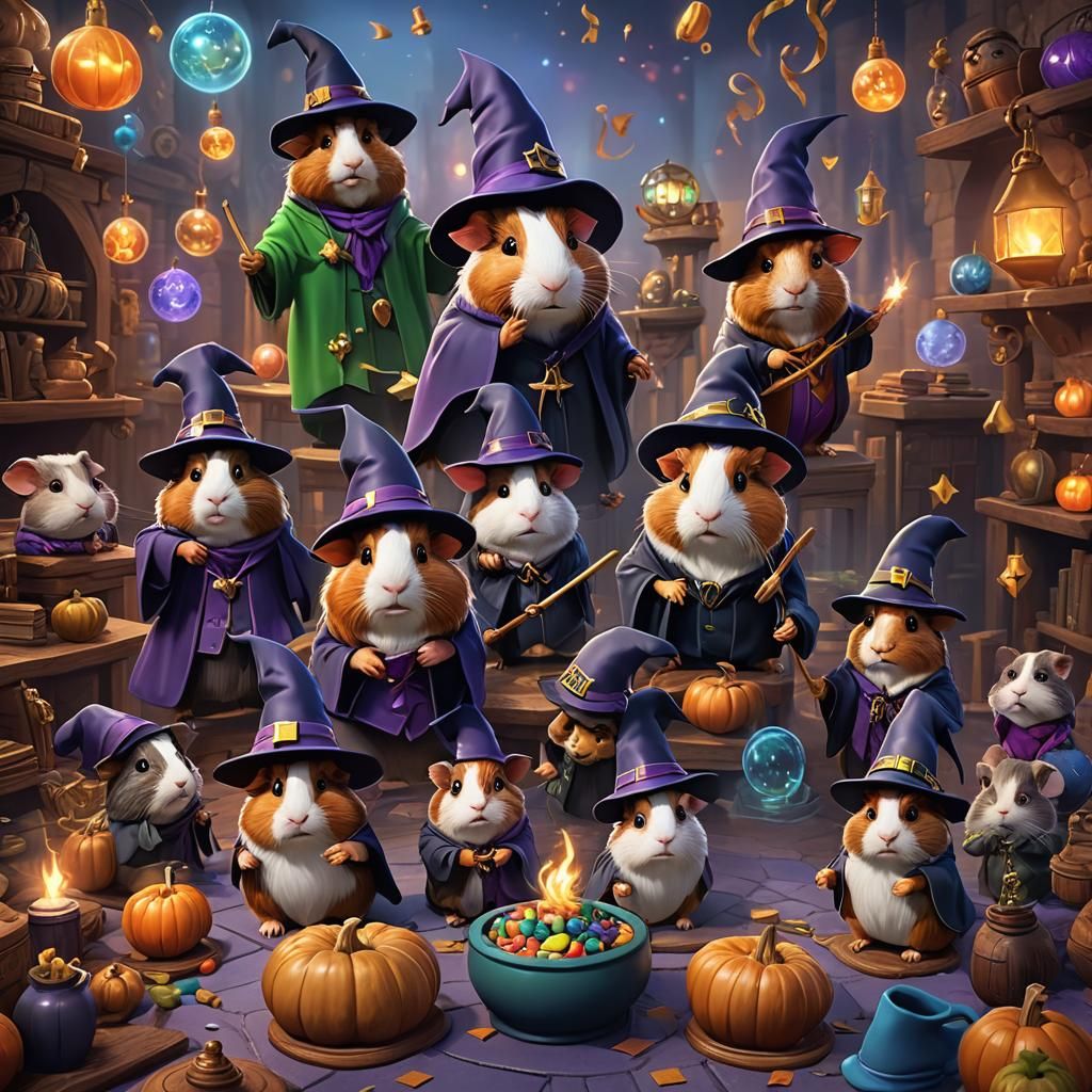 Guinea Pig Wizards Doing Magic: 3D Digital Art