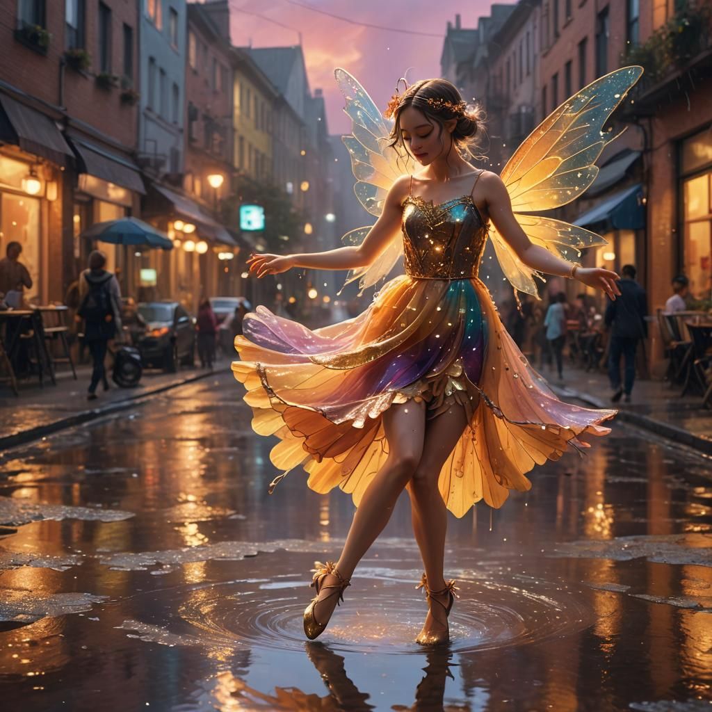 Walk in the rain split-complementary colors warm colors digi...