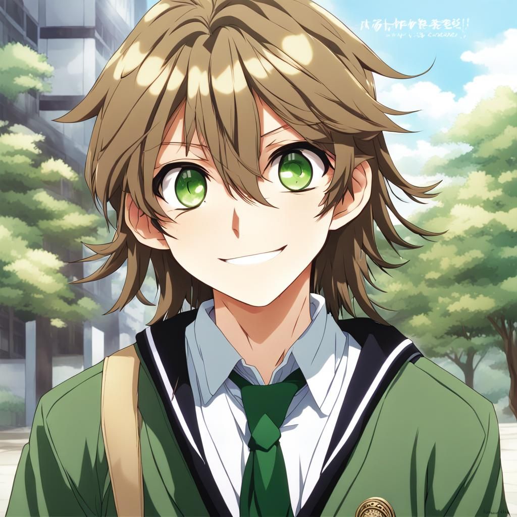 Anime Style Portrait: Smiling Japanese Schoolboy