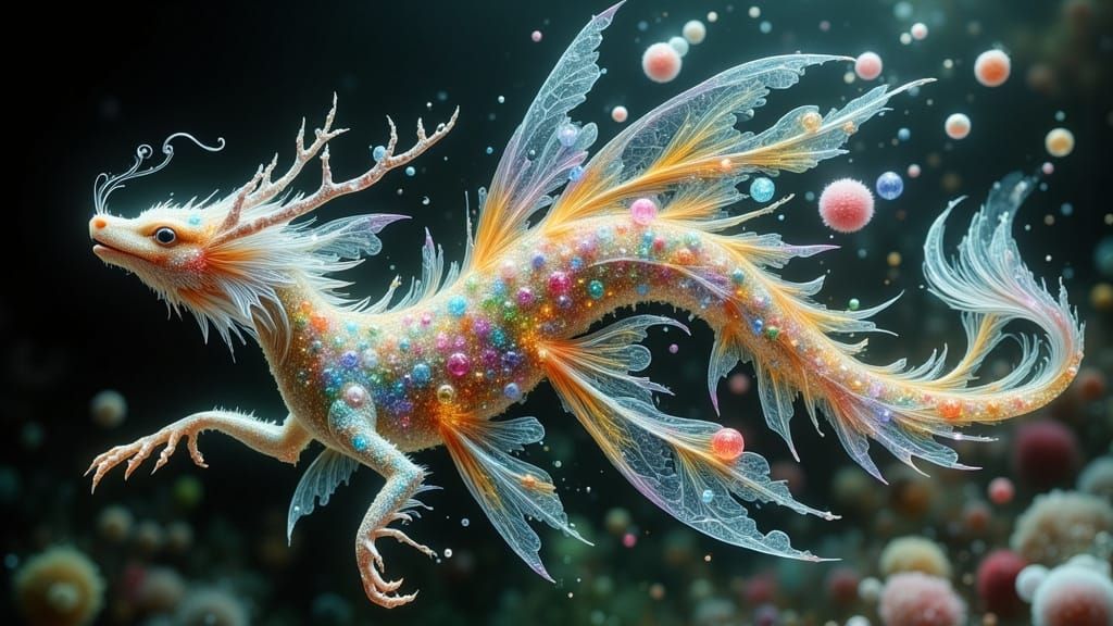 Jeweled Water Dragon in Abstract Oil Paint Style