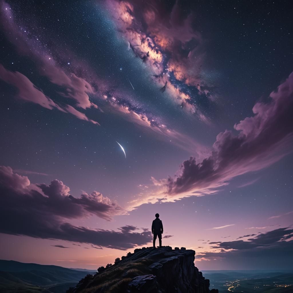 Starry Night Cliffside View in Post-Impressionist Style