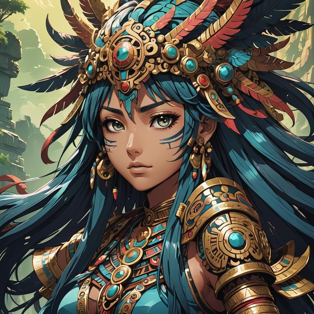 Tezcatlipoca Anime Manga Girl in Cel-Shaded Style